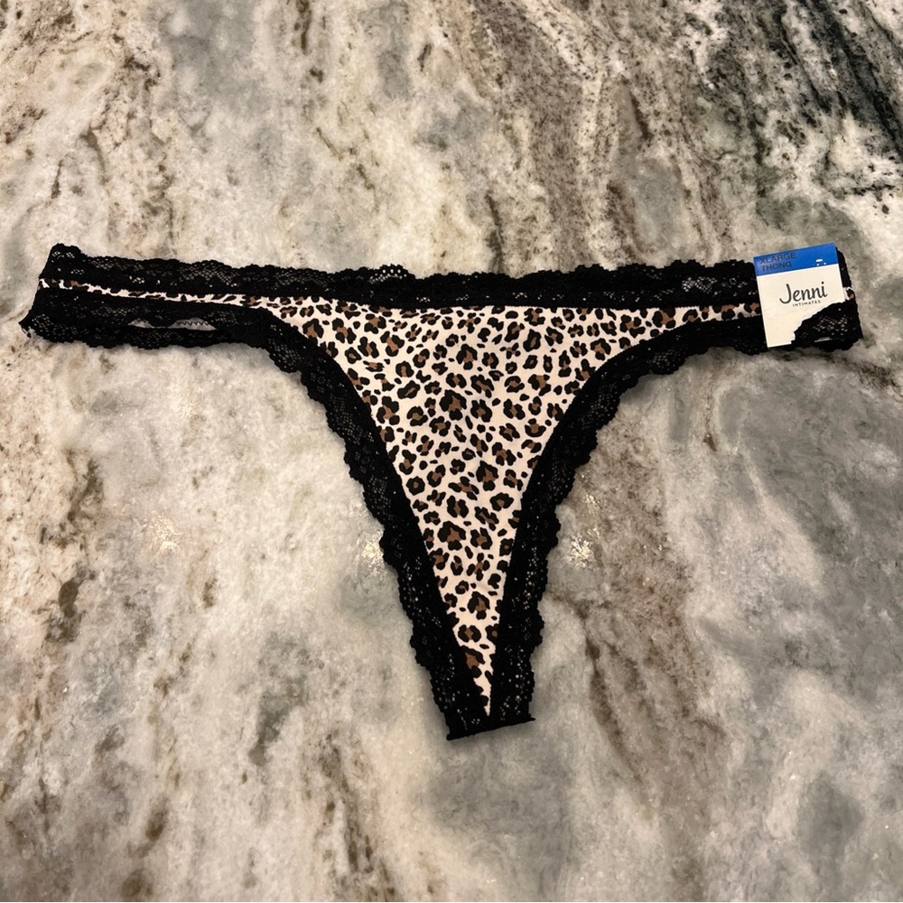 Jenni Leopard Lace Trim Thong - Black & Tan X-Large